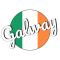 Round button Icon of national flag of Ireland with green, white and orange colors and inscription of city name Galway Royalty Free Stock Photo