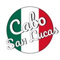 Round button Icon of national flag of Mexico with green, white and red colors and inscription of city name Cabo San