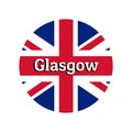 Round button Icon of national flag of United Kingdom of Great Britain. Union Jack on the white background with lettering Royalty Free Stock Photo