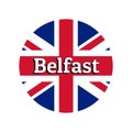 Round button Icon of national flag of United Kingdom of Great Britain. Union Jack on the white background with lettering Royalty Free Stock Photo