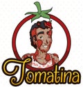 Round Button with Smiling Man for Tomatina Event, Vector Illustration Royalty Free Stock Photo