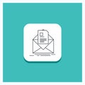 Round Button for mail, contract, letter, email, briefing Line icon Turquoise Background