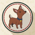 Button with Chihuahua in Flat Style and Long Shadow, Vector Illustration