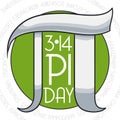 Pi Day Commemoration with Round Button and Silver Symbol, Vector Illustration