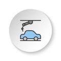 Round button for web icon, assemble robot, automobile robot. Button banner round, badge interface for application illustration