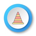 Round button for web icon, building, cone. Button banner round, badge interface for application illustration