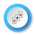 Round button for web icon. Cards, poker, casino, retro. Button banner round, badge interface for application illustration