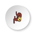 Round button for web icon, Diseases, stomach, heartburn. Button banner round, badge interface for application illustration