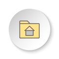 Round button for web icon, folder, home, house. Button banner round, badge interface for application illustration