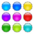 Round buttons. Shiny Web icon with metallic frame. Isolated on white background. Raster version vector Royalty Free Stock Photo