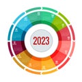 Round Calendar Planner for 2023. Print Template, Your Logo and Text. Portrait Orientation. 2023 Calendar of 12 Months.