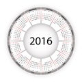 Round calendar for 2016 year. Royalty Free Stock Photo