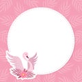 Round Card Design with Pink Swan and Floral Composition Vector Template