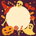 Round card template with halloween accessories and place for your text