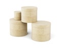 Round cardboard boxes stack on white background. 3d ren