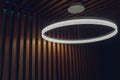 round ceiling lights in the night, interior design round lights on ceiling. Skylight with led strip. Royalty Free Stock Photo