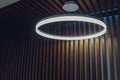 round ceiling lights in the night, interior design round lights on ceiling. Skylight with led strip. Royalty Free Stock Photo