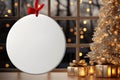 Round Ceramic ornament mock up. Christmas ornament mockup with golden decorations