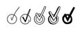 Round checkboxes with tick. Hand-drawn scribble check marks. Set Vector illustration of different doodle signs of