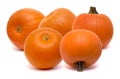 Round cheerful orange Halloween pumpkins isolated on white background