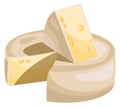 Round cheese block with cutted piece. Cartoon wheel icon