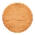 Round cherry wood pallet. Round wooden cutting board. Empty tray overhead shot textured background.