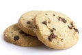 Round chocolate chip shortbread biscuits. On white. Royalty Free Stock Photo