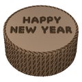 Round chocolate cream with words happy new year. 3D rendering.