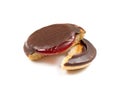 Round chocolate jaffa cake or biscuit cookie filled with natural jam Royalty Free Stock Photo