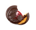 Round chocolate jaffa cake or biscuit cookie filled with natural jam