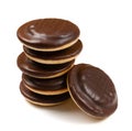 Round chocolate jaffa cake or biscuit cookie filled with natural jam Royalty Free Stock Photo