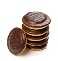 Round chocolate jaffa cake or biscuit cookie filled with natural jam Royalty Free Stock Photo