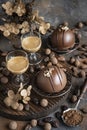 Round chocolate mousse mini cake. Chocolate glazed nut dessert Royalty Free Stock Photo