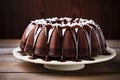 Chocolate pound cake baked in bundt cake mold