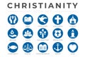 Round Christianity Icon Set with Faith, Bible, Crucifixion , Baptism, Church, Resurrection, Holy Spirit, Saints, Commandments,