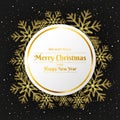 Round Christmas frame with glitter gold snowflake