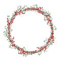 Round Christmas wreath with holly branches Royalty Free Stock Photo