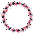 Round circle of colorful stars. Beige, black and red. Place for text