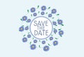 Crcle with flowers and leaves, `Save the date` lettering