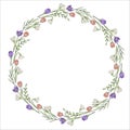 Round circle frame with spring flowers hand drawn for design Royalty Free Stock Photo