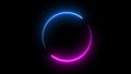 Round circle picture frame with two tone neon color shade motion graphic on isolated black background. Blue and pink light moving