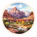 Watercolor Desert Scene Sticker - American Iconography Illustration