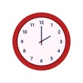 Round classic wall clock with arrows on dial, numbers and red frame Royalty Free Stock Photo