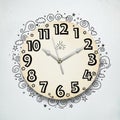 A round clock with bold stylized black numbers on a beige face Royalty Free Stock Photo