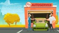 Happy Owner Taking Car from Service Cartoon Vector