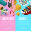 Round the clock shipping and logistics posters Royalty Free Stock Photo