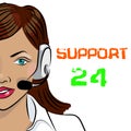 Round-the-clock telephone support. Woman dispatcher. Vector illustration Royalty Free Stock Photo