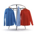 Round Clothing Rack with Shirts on white. 3D illustration