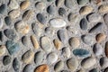 Round cobblestone pebble in concrete, street road pavement