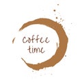 Round coffee time watercolor label Royalty Free Stock Photo